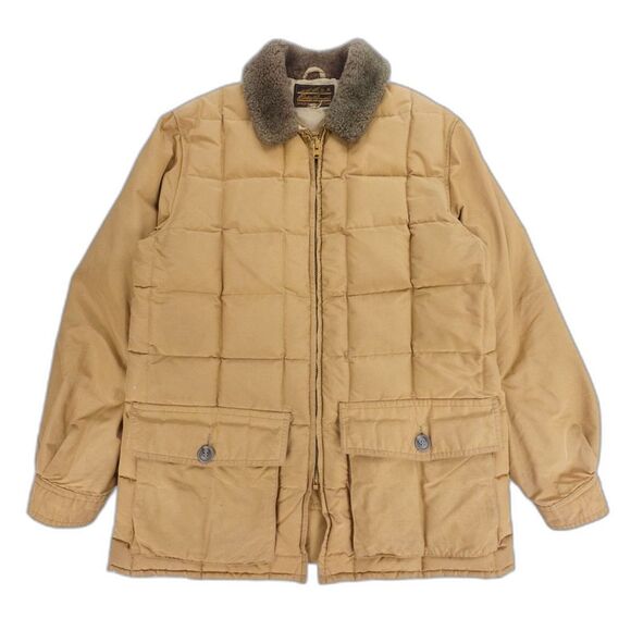 EDDIE BAUER Old Money Goose Down Quilted Chore Puffer Jacket Fur Collar Workwear - Picture 1 of 13